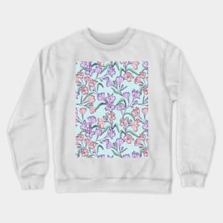 Happy lily flowers botanical pattern in light blue Crewneck Sweatshirt